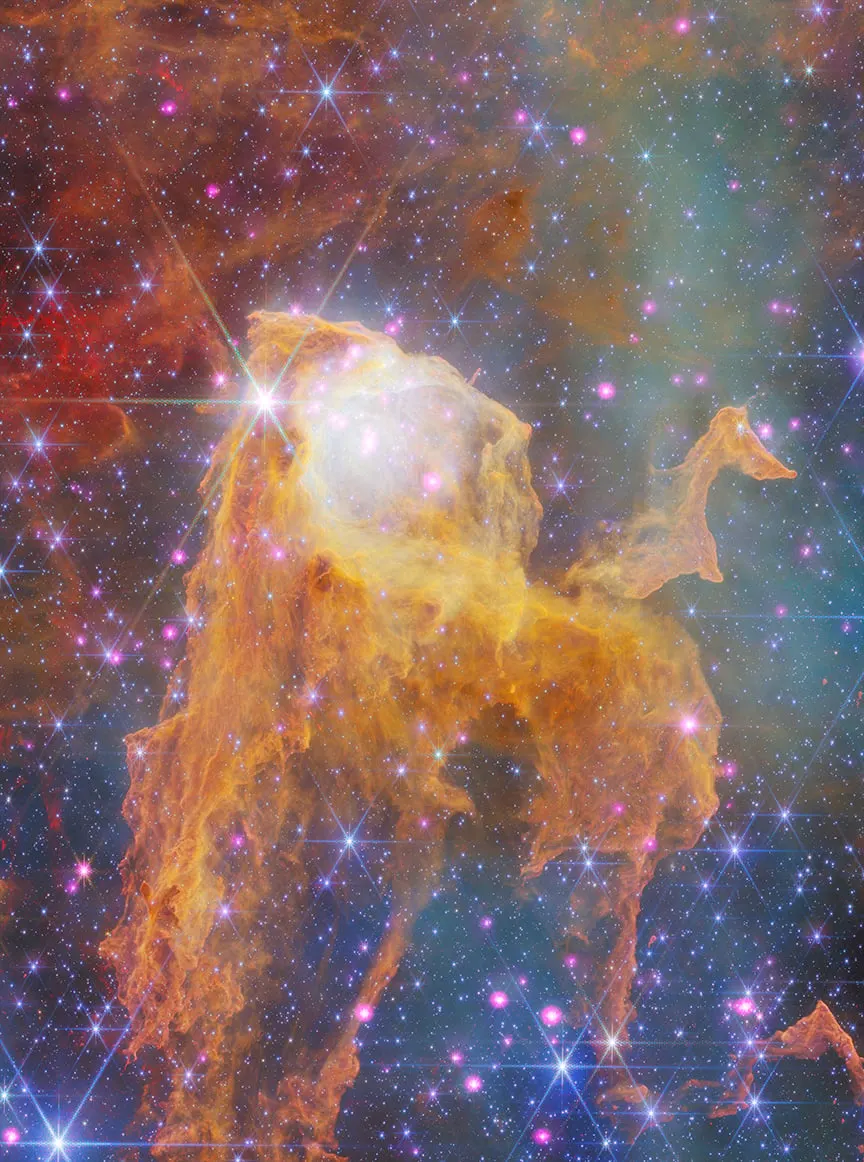 Chandra and JWST spot a ghostly stellar nursery in the Carina Nebula