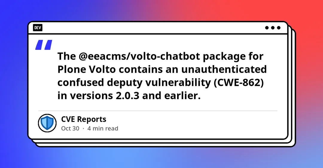 Unauthenticated confused deputy flaw found in @eeacms/volto-chatbot