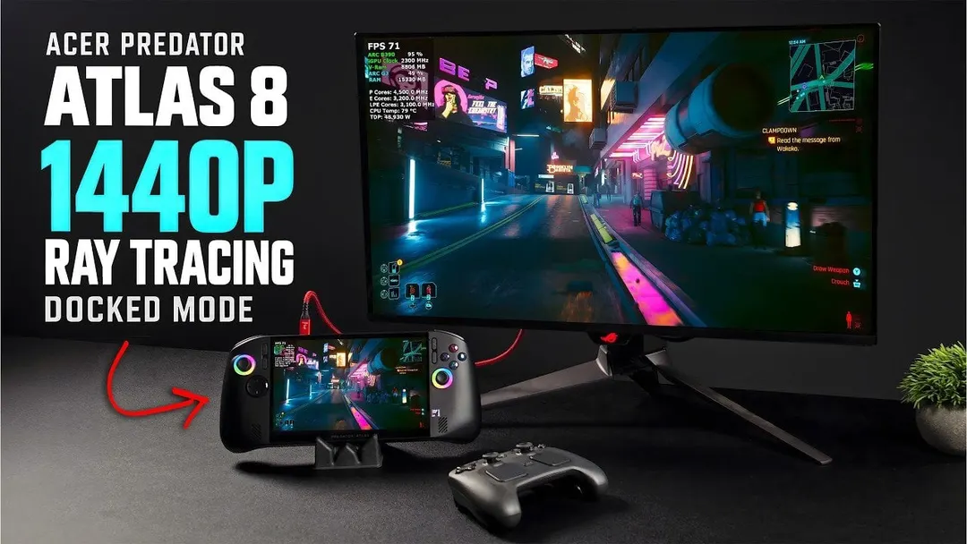 Docked Acer Predator Atlas 8 hits 1440p ray tracing at 48W